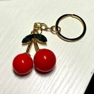 Cherry Keychain with Gold Accents
